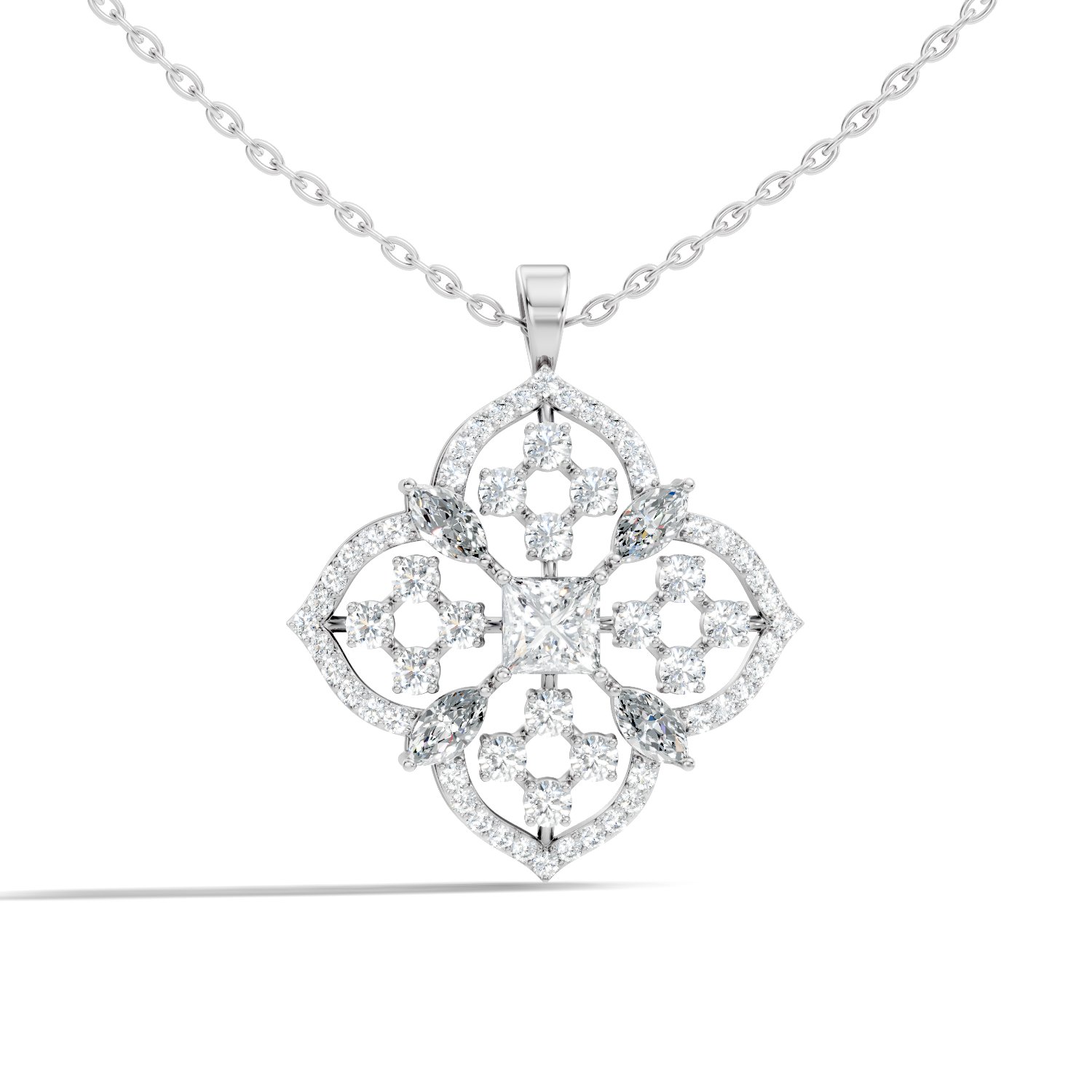 Valora Quatrefoil Princess, Marquise & Round Lab-Grown Diamond Pendant(2.052 CTW) - KJLP-NK-30010-S925-LG