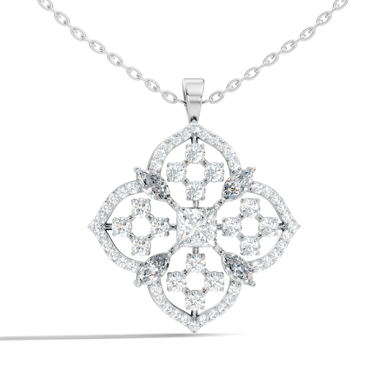 Valora Quatrefoil Princess, Marquise & Round Lab-Grown Diamond Pendant(2.052 CTW) - KJLP-NK-30010-S925-LG