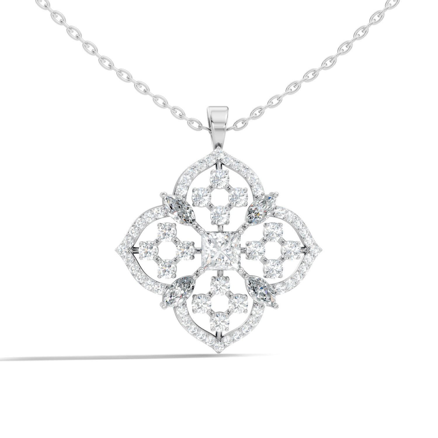 Valora Quatrefoil Princess, Marquise & Round Lab-Grown Diamond Pendant(2.052 CTW) - KJLP-NK-30010-S925-LG