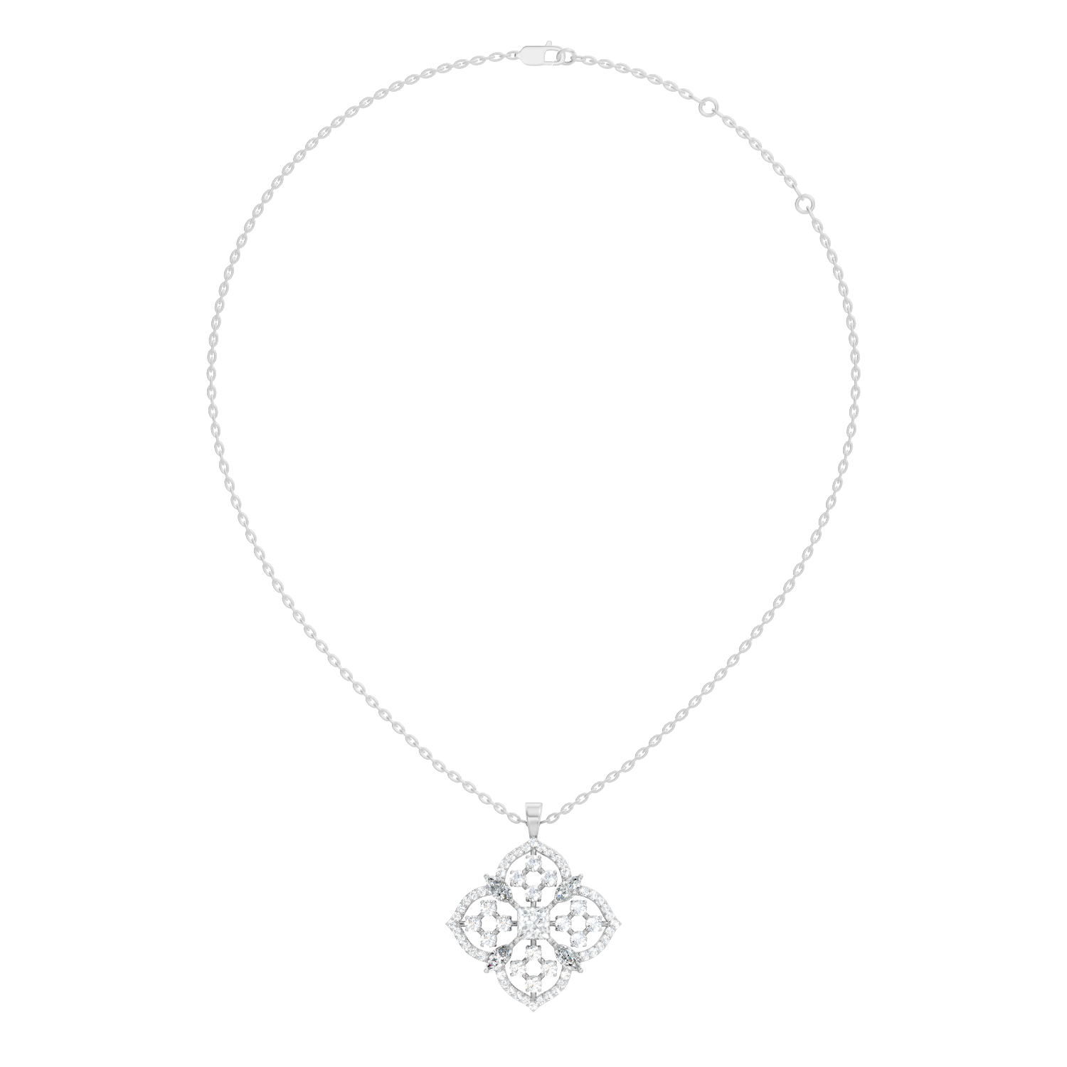 Lunessa Crescent Bloom Oval, Pear & Round Lab-Grown Diamond Pendant (2.204 CTW) - KJLP-NK-30009-S925-LG