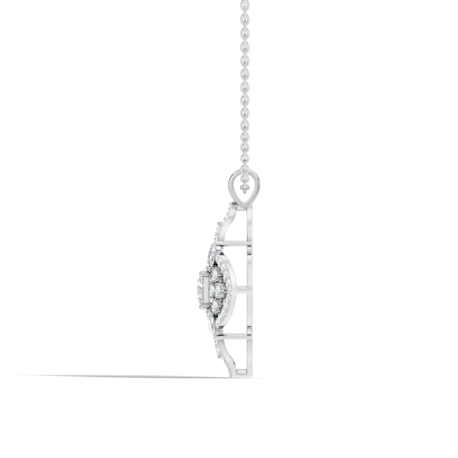 Lunessa Crescent Bloom Oval, Pear & Round Lab-Grown Diamond Pendant (2.204 CTW) - KJLP-NK-30009-S925-LG