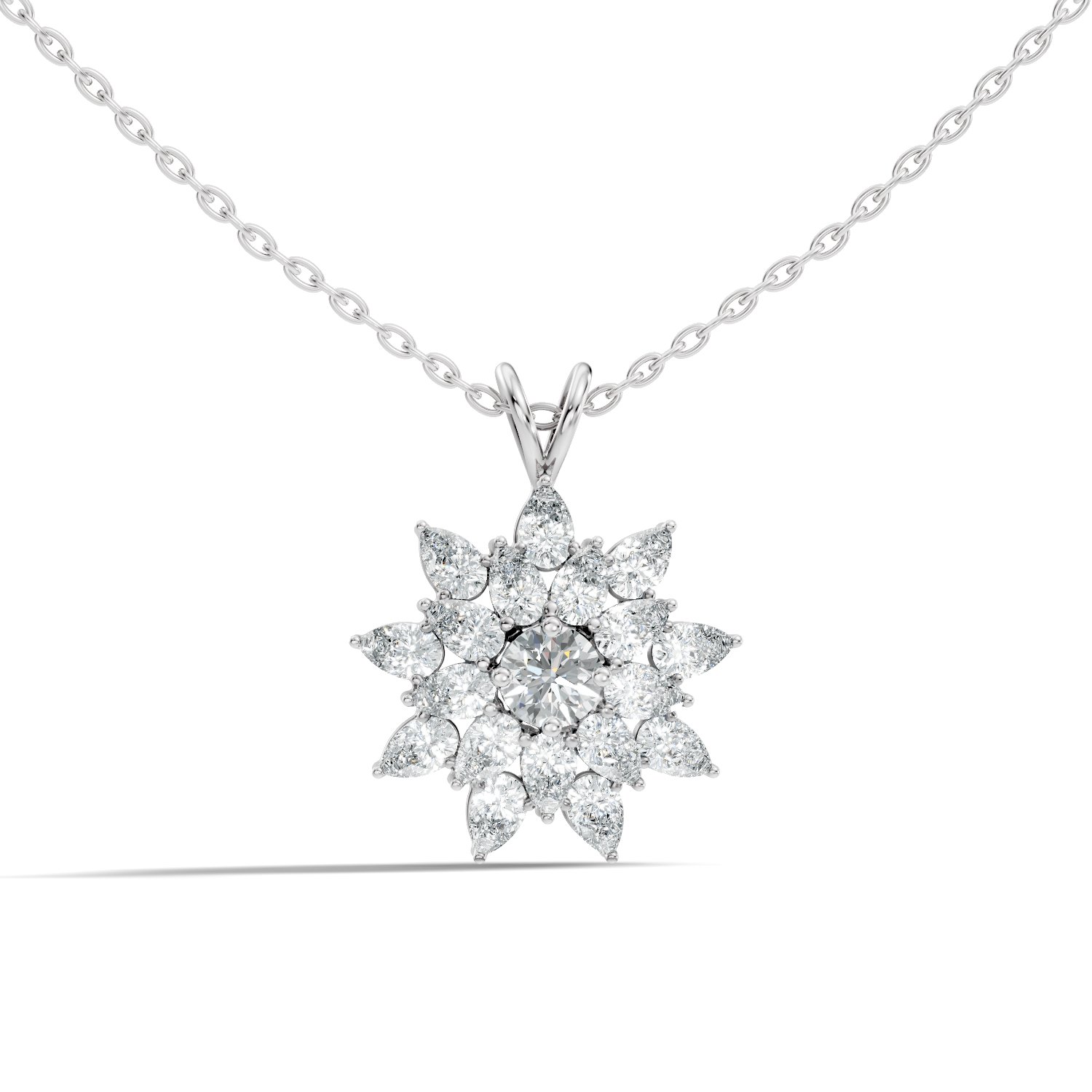 Aurelia Double-Petal Halo Pear & Round Lab-Grown Diamond Pendant (2.1 CTW) - KJLP-NK-30008-S925-LG