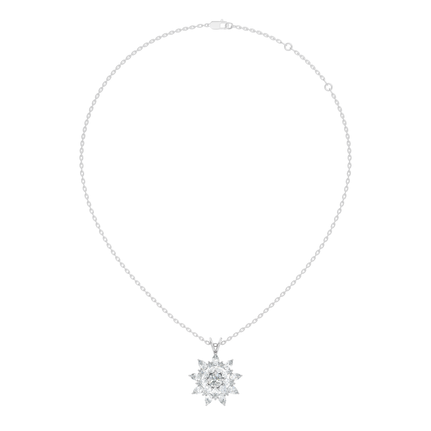 Aurelia Double-Petal Halo Pear & Round Lab-Grown Diamond Pendant (2.1 CTW) - KJLP-NK-30008-S925-LG