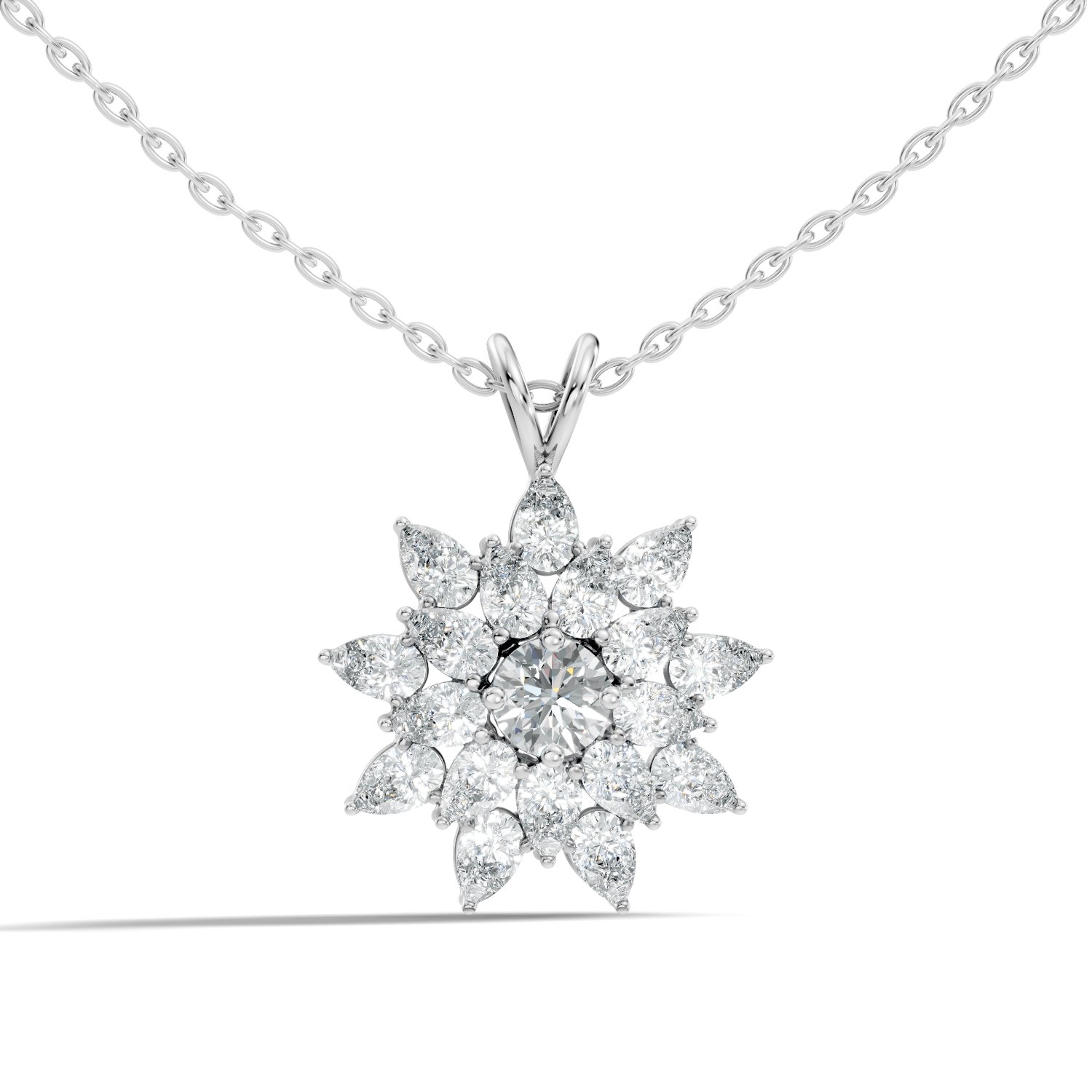 Aurelia Double-Petal Halo Pear & Round Lab-Grown Diamond Pendant (2.1 CTW) - KJLP-NK-30008-S925-LG