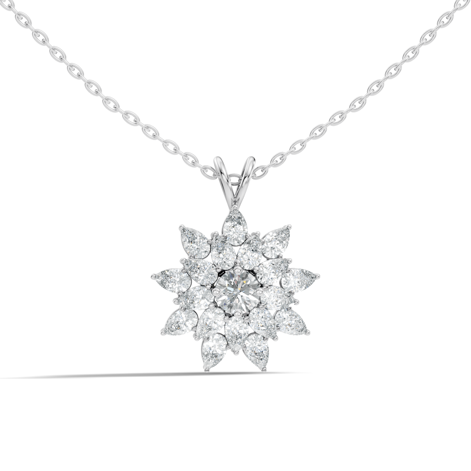 Aurelia Double-Petal Halo Pear & Round Lab-Grown Diamond Pendant (2.1 CTW) - KJLP-NK-30008-S925-LG