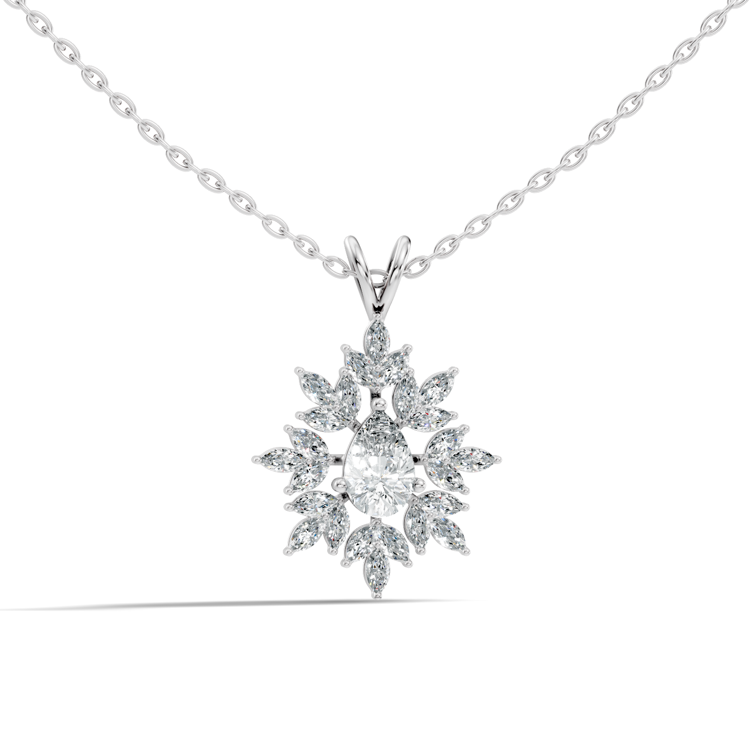 Solenne Sunburst Pear & Marquise Lab-Grown Diamond Pendant (1.05 CTW) - KJLP-NK-30007-S925-LG