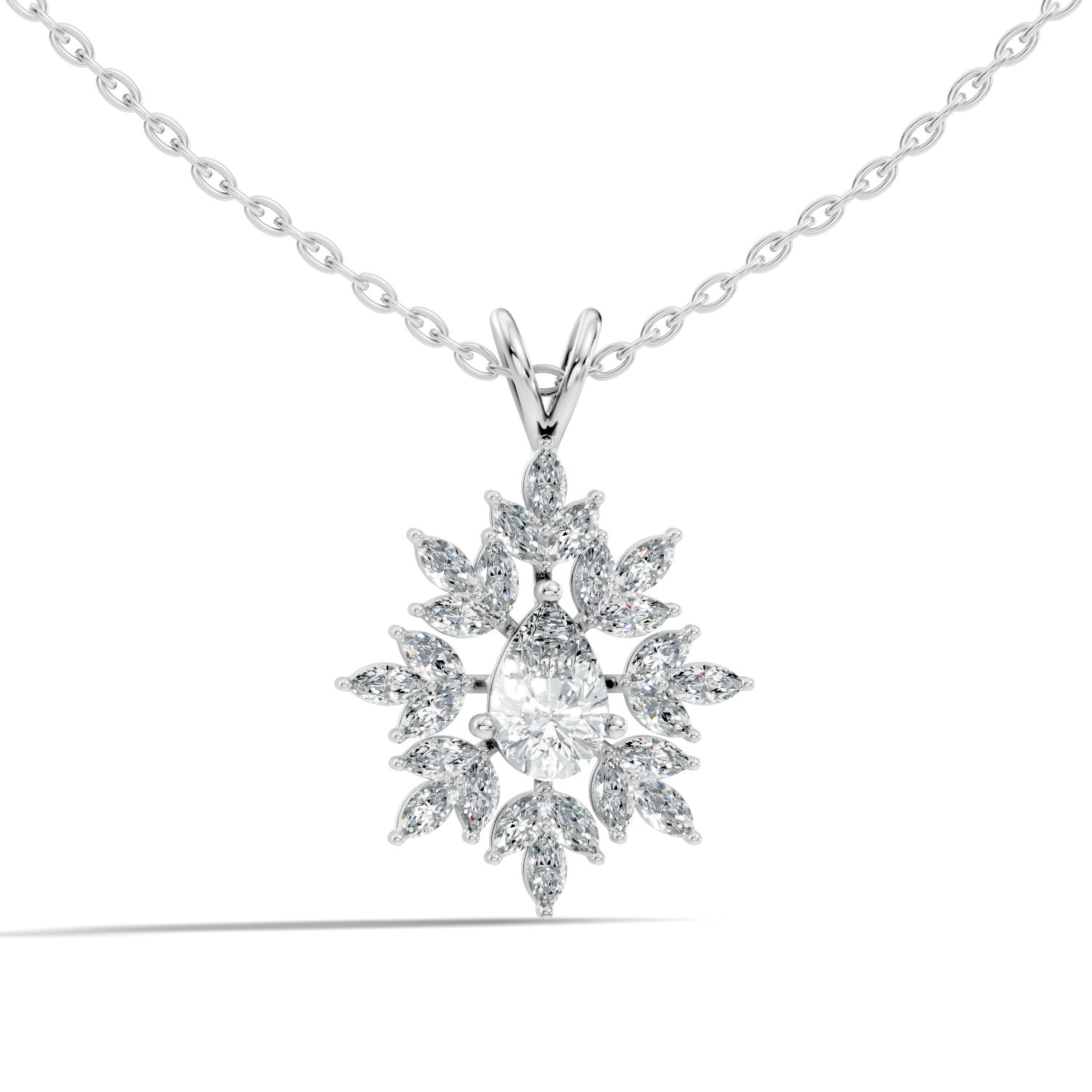 Solenne Sunburst Pear & Marquise Lab-Grown Diamond Pendant (1.05 CTW) - KJLP-NK-30007-S925-LG