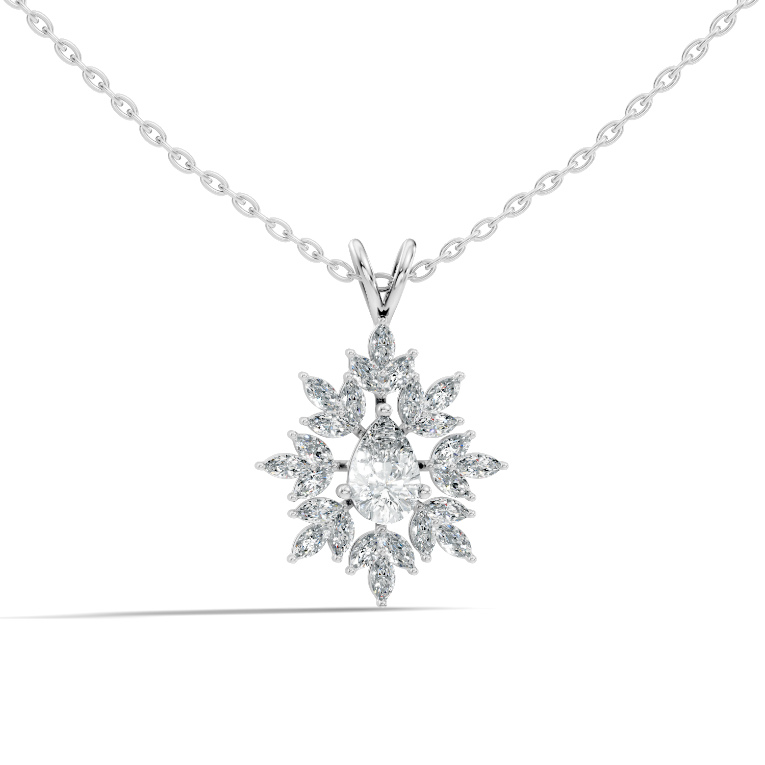 Solenne Sunburst Pear & Marquise Lab-Grown Diamond Pendant (1.05 CTW) - KJLP-NK-30007-S925-LG