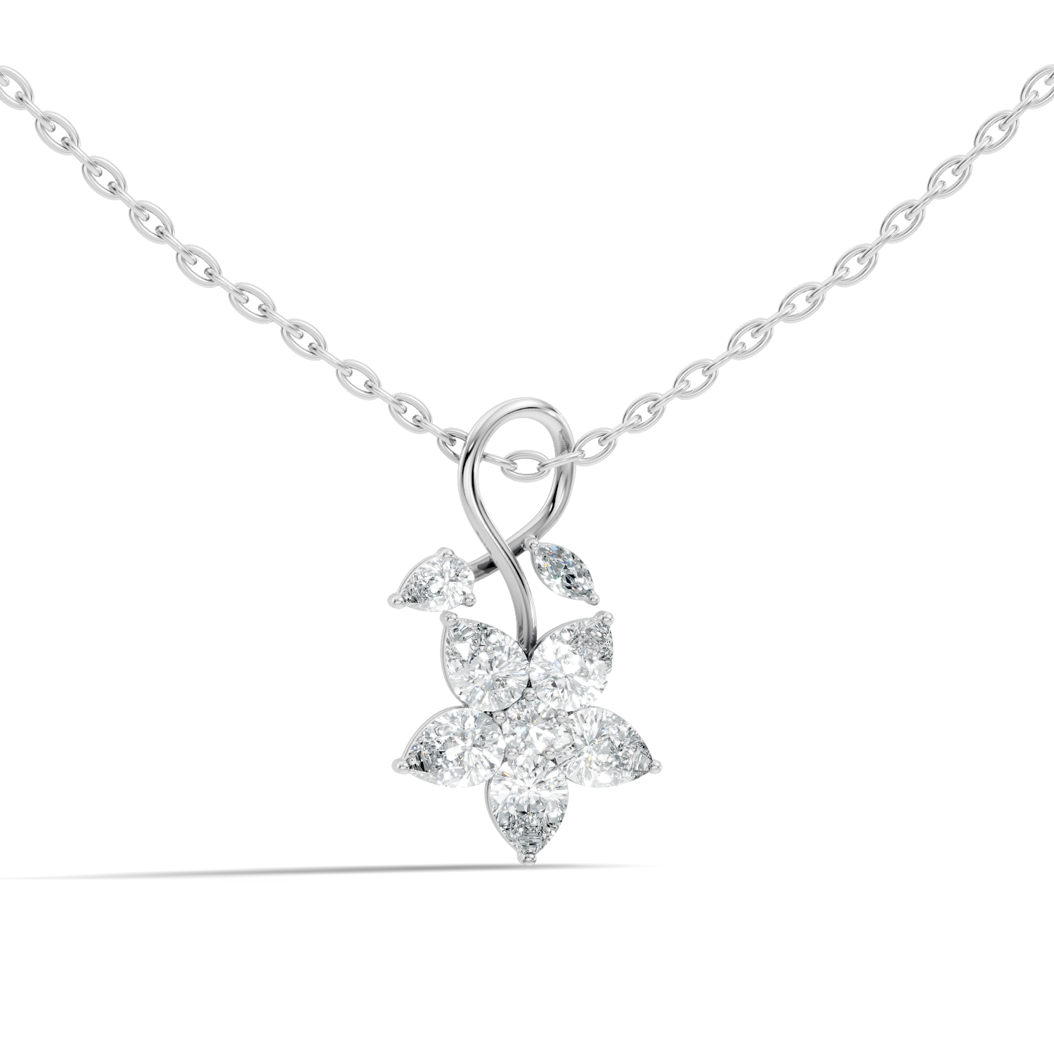 Floravine Ribbon Bloom Pear, Marquise & Round Lab-Grown Diamond Pendant (0.724 CTW) - KJLP-NK-30006-S925-LG