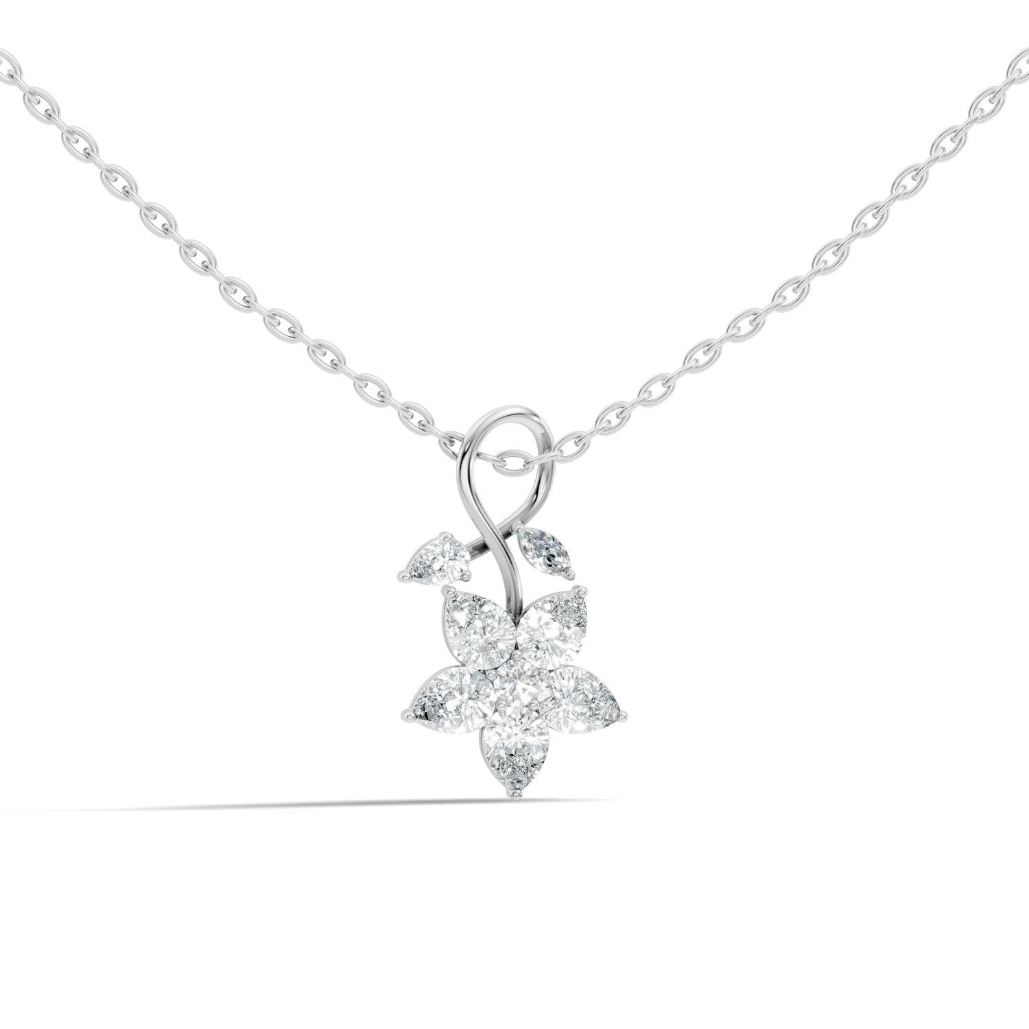 Floravine Ribbon Bloom Pear, Marquise & Round Lab-Grown Diamond Pendant (0.724 CTW) - KJLP-NK-30006-S925-LG