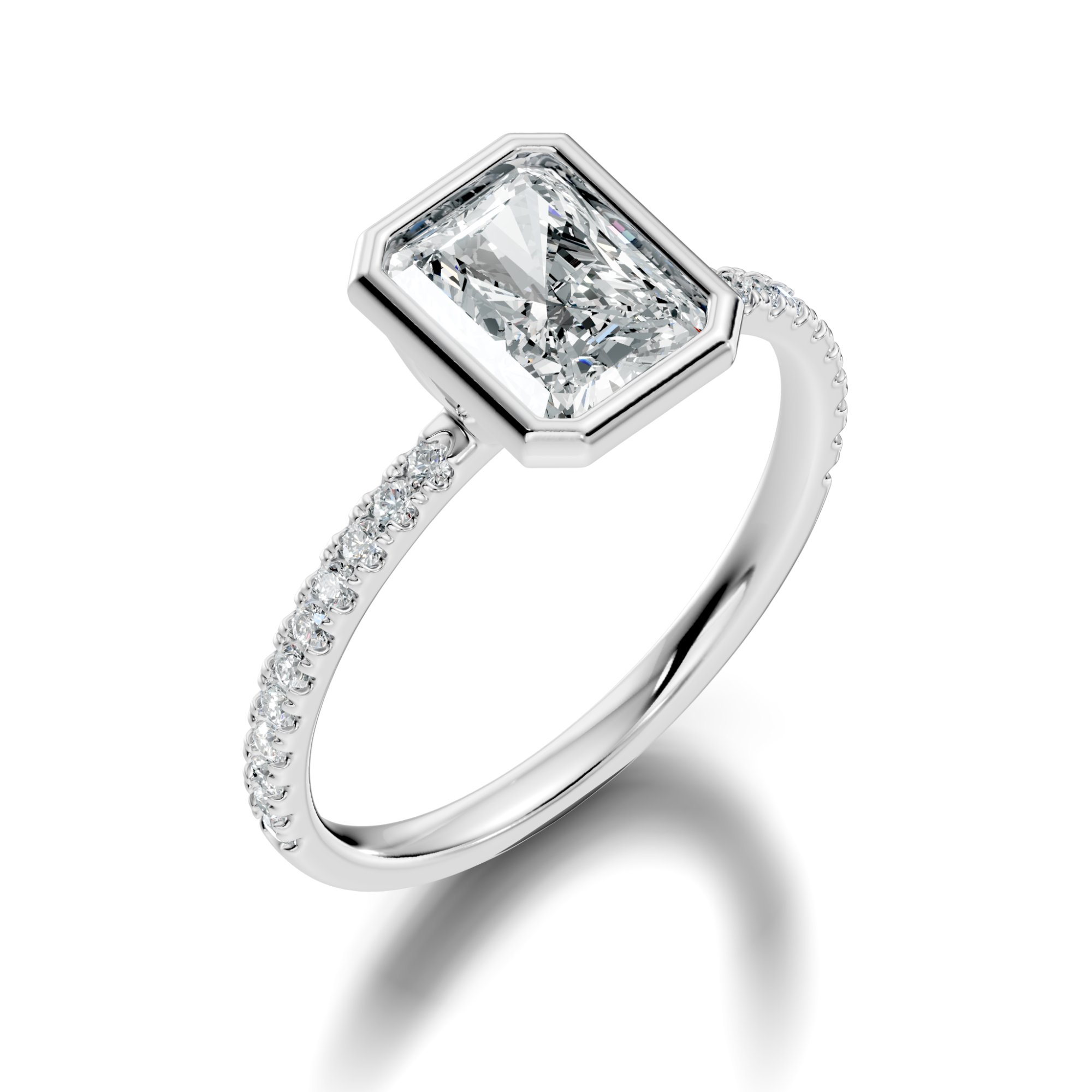 Solvane Bezel Radiant & Round Lab-Grown Diamond Engagement Ring  (1.87 CTW) - KJLP-RG-10014-S925-LG