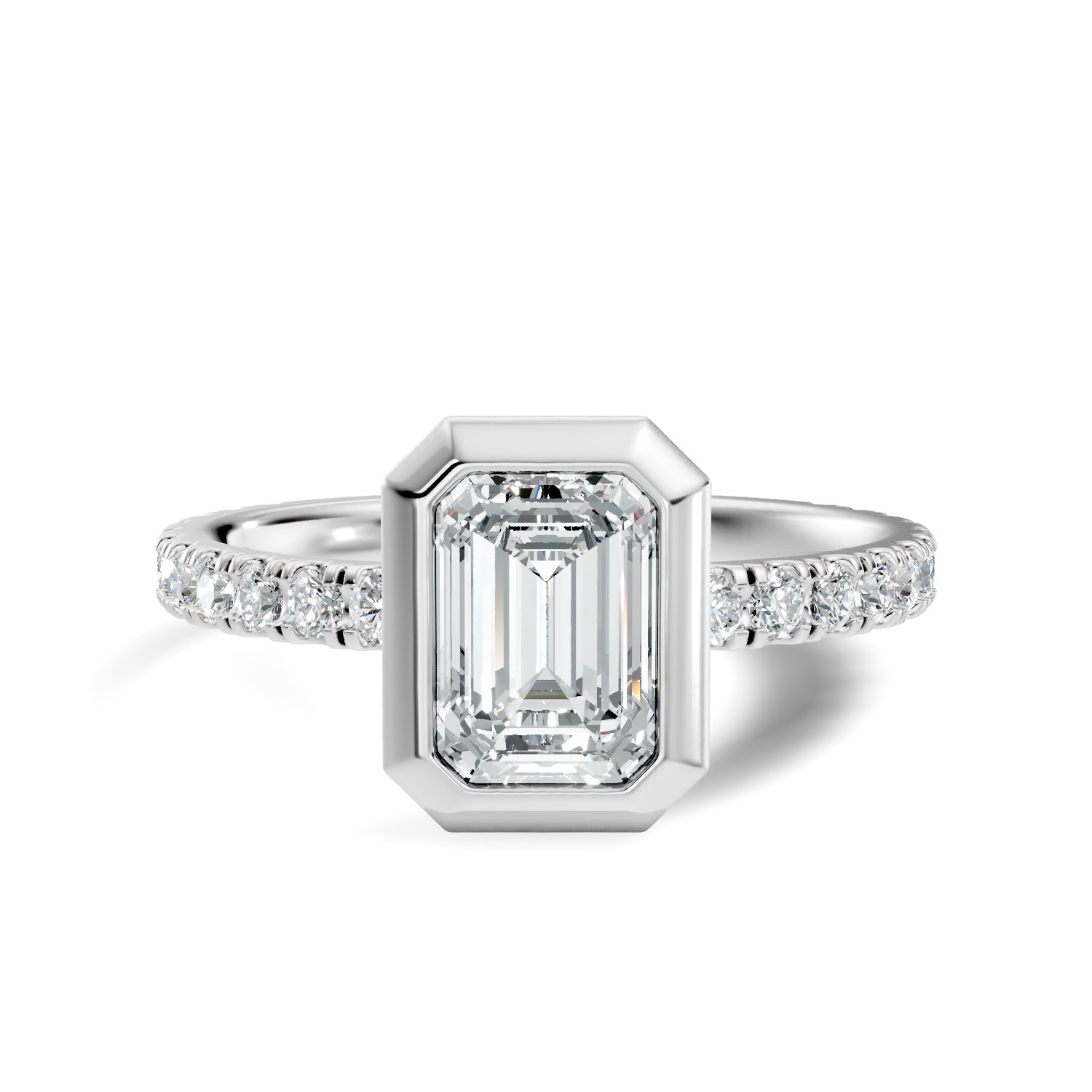Emerelle Bezel Emerald & Round Lab-Grown Diamond Engagement Ring (1.416 CTW) - KJLP-RG-10013-S925-LG