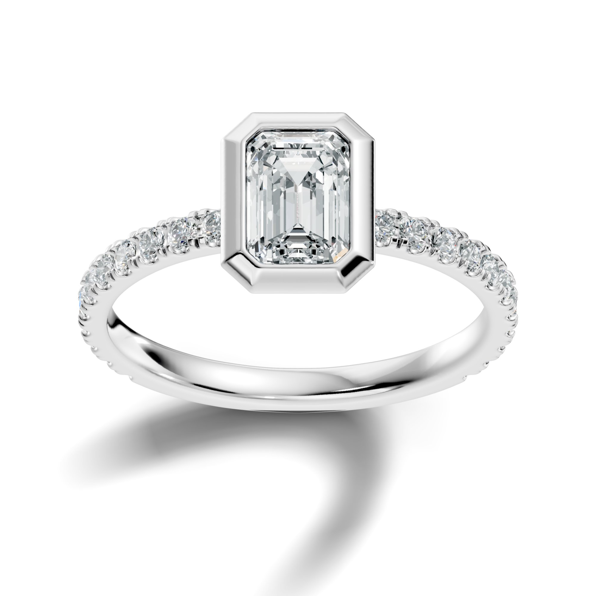 Emerelle Bezel Emerald & Round Lab-Grown Diamond Engagement Ring (1.416 CTW) - KJLP-RG-10013-S925-LG