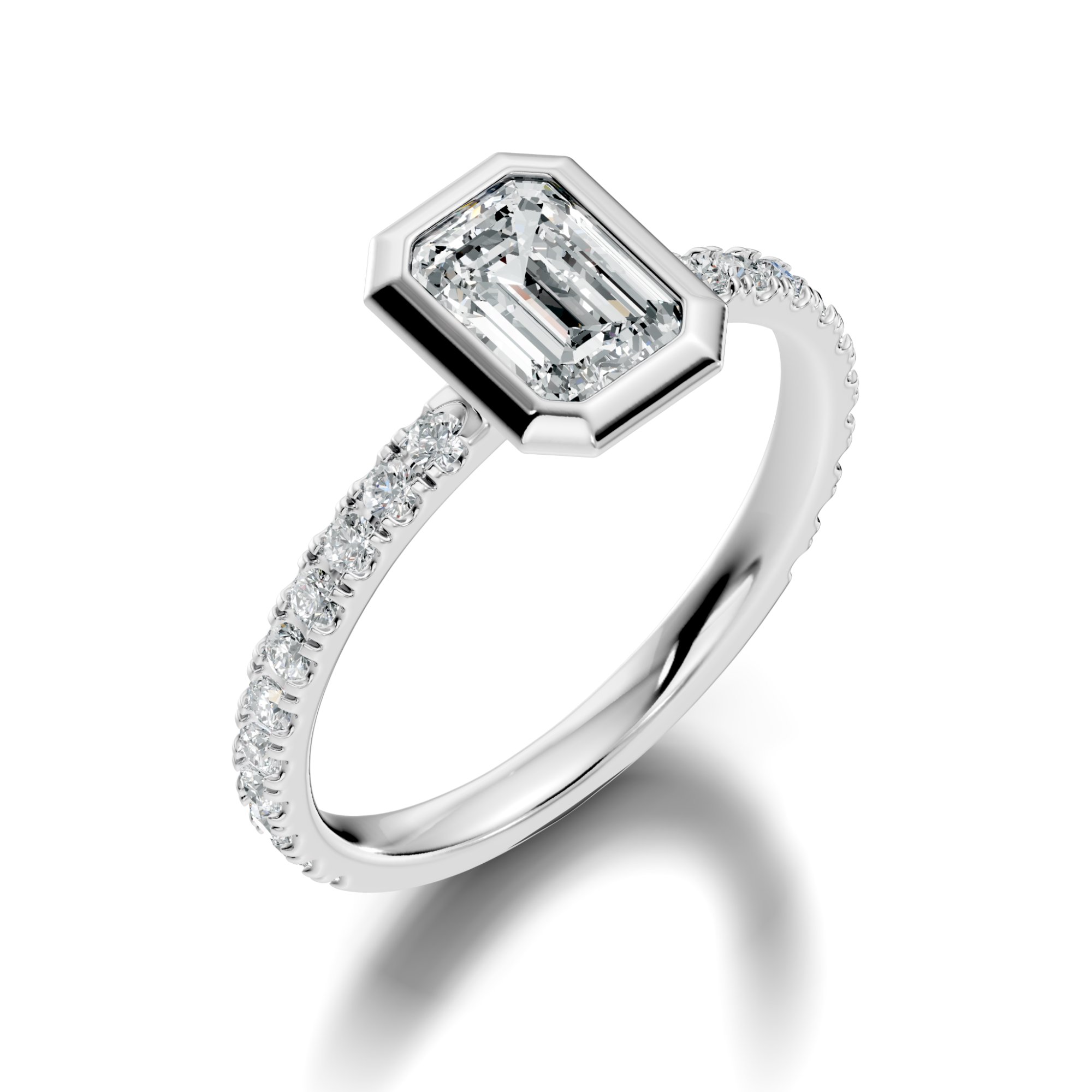 Emerelle Bezel Emerald & Round Lab-Grown Diamond Engagement Ring (1.416 CTW) - KJLP-RG-10013-S925-LG
