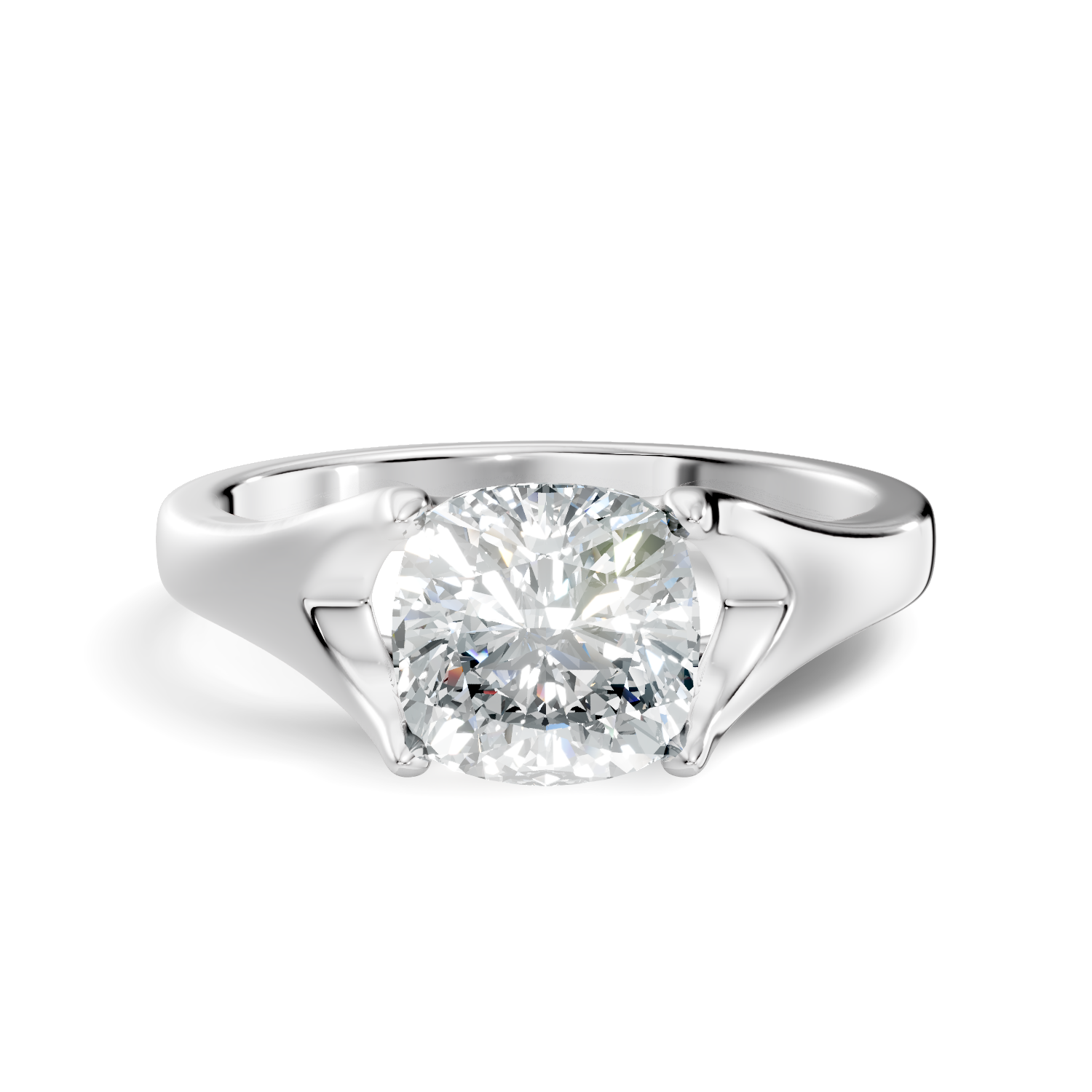 Calyra Sculpted Crown Cushion Square Lab-Grown Diamond Solitaire Ring  (1.42 CTW) - KJLP-RG-10011-S925-LG