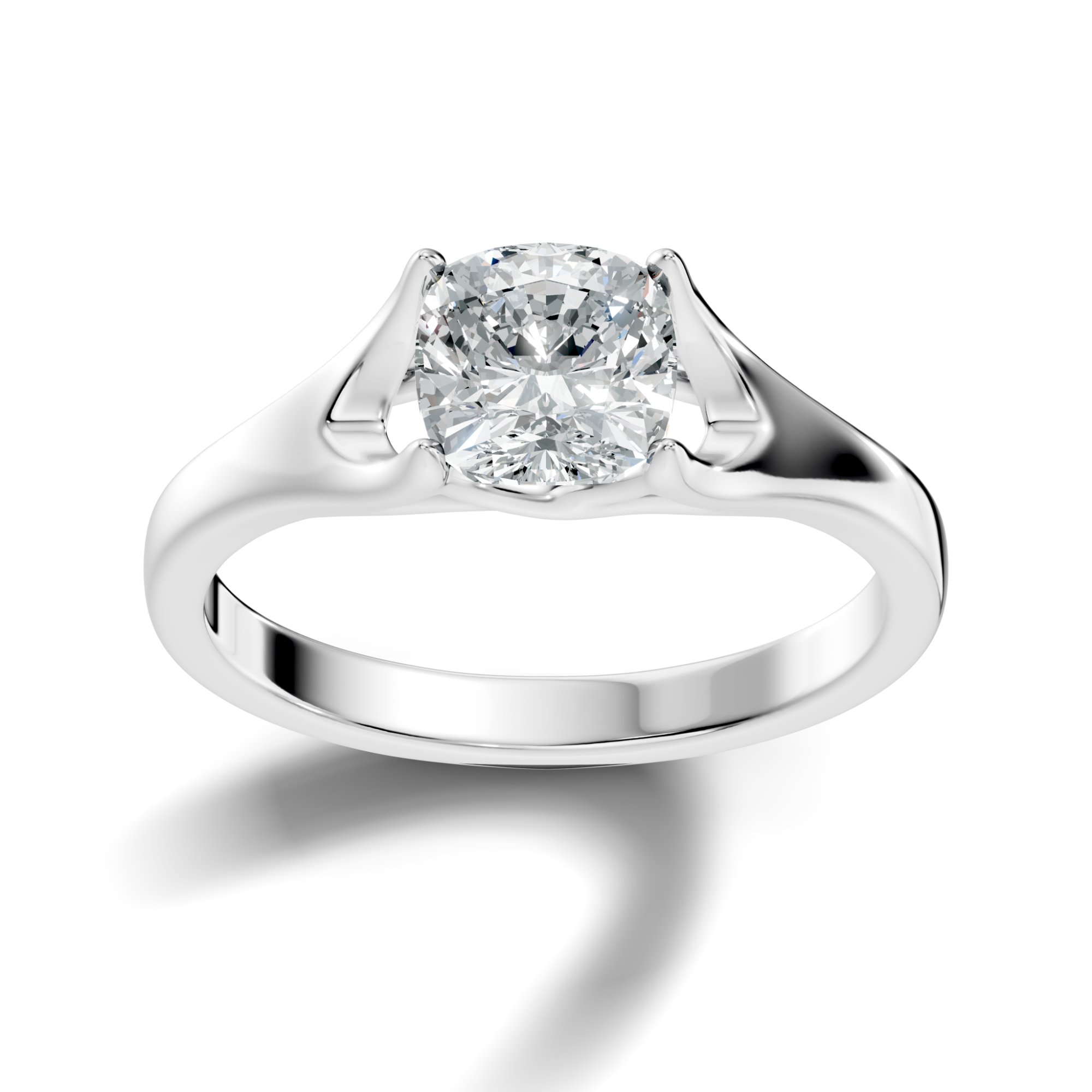 Calyra Sculpted Crown Cushion Square Lab-Grown Diamond Solitaire Ring  (1.42 CTW) - KJLP-RG-10011-S925-LG