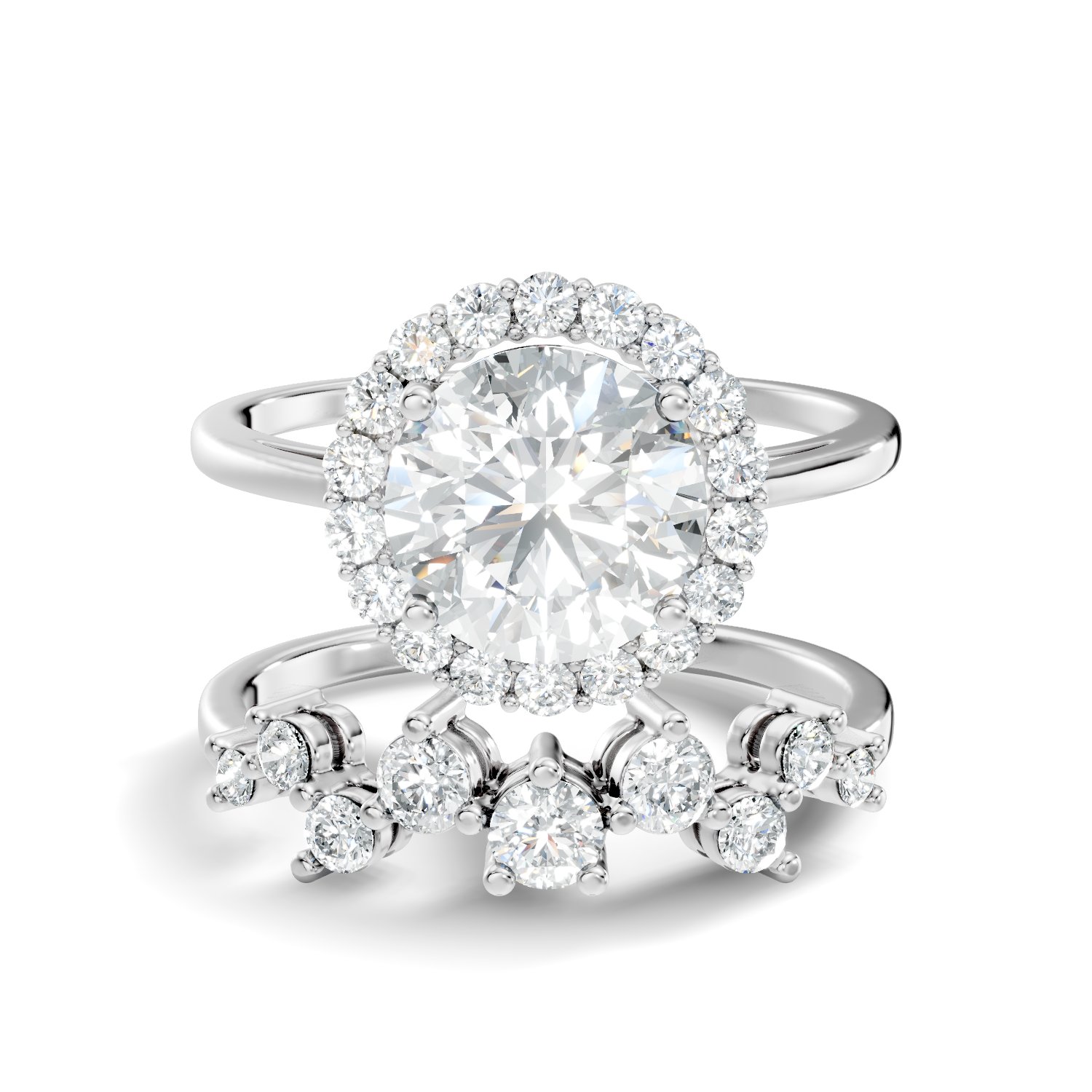 Seraphine Halo Contour Round Lab-Grown Diamond Bridal Ring Set  (2.22 CTW) - KJLP-RG-10009-S925-LG