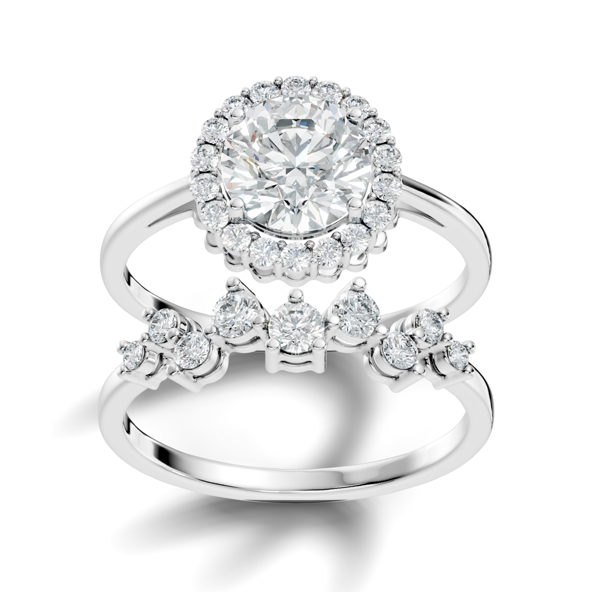 Seraphine Halo Contour Round Lab-Grown Diamond Bridal Ring Set  (2.22 CTW) - KJLP-RG-10009-S925-LG