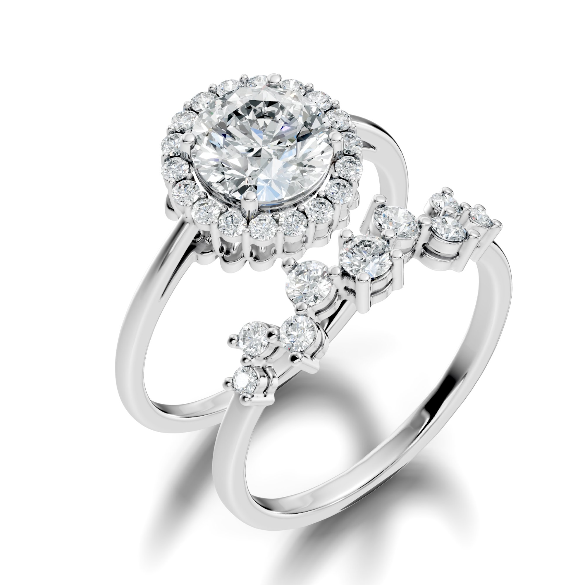 Seraphine Halo Contour Round Lab-Grown Diamond Bridal Ring Set  (2.22 CTW) - KJLP-RG-10009-S925-LG
