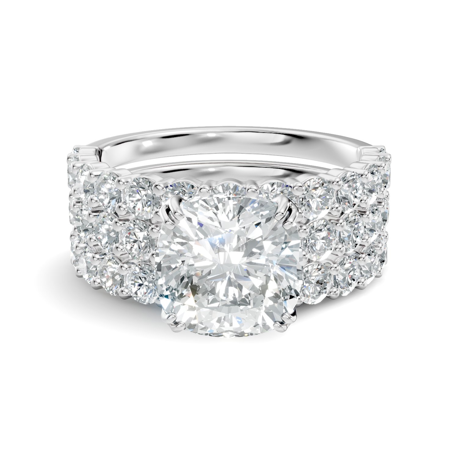 Majesta Trio Cushion & Round Lab-Grown Diamond Bridal Ring Set (5.505 CTW) - KJLP-RG-10008-S925-LG