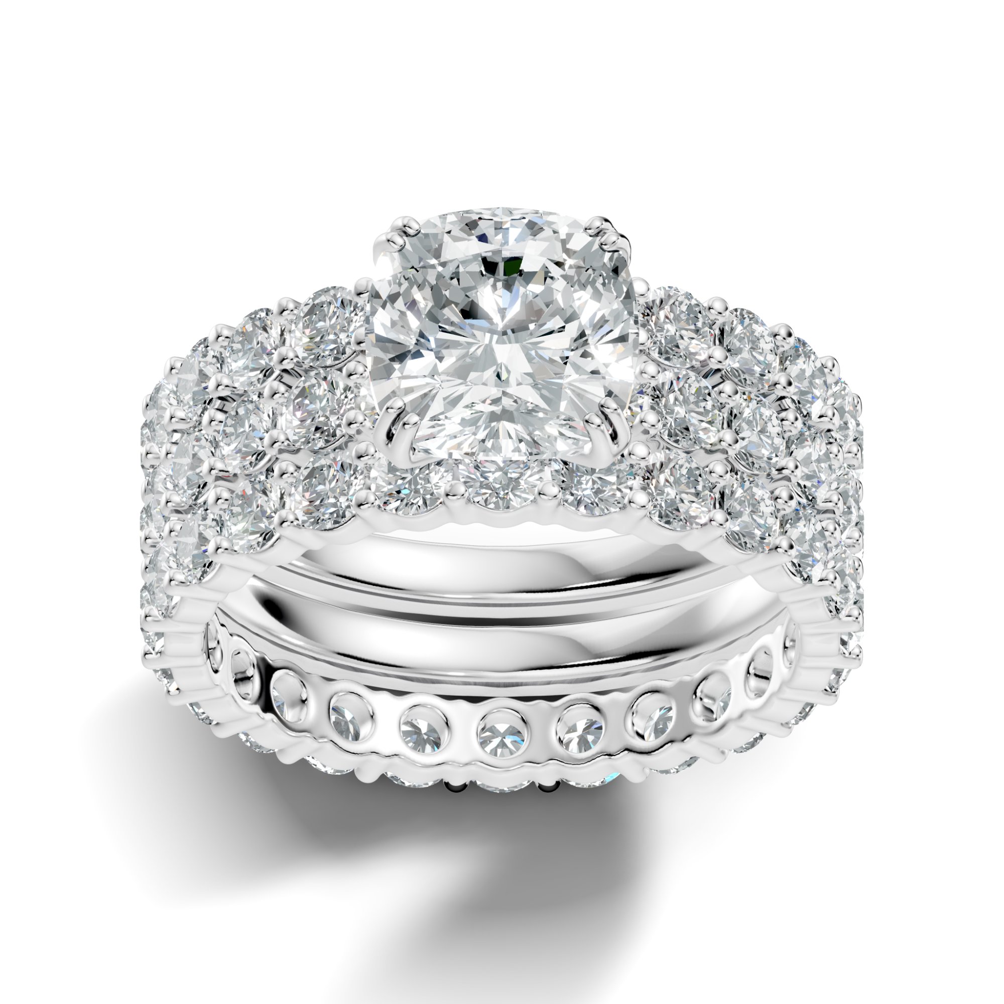 Majesta Trio Cushion & Round Lab-Grown Diamond Bridal Ring Set (5.505 CTW) - KJLP-RG-10008-S925-LG