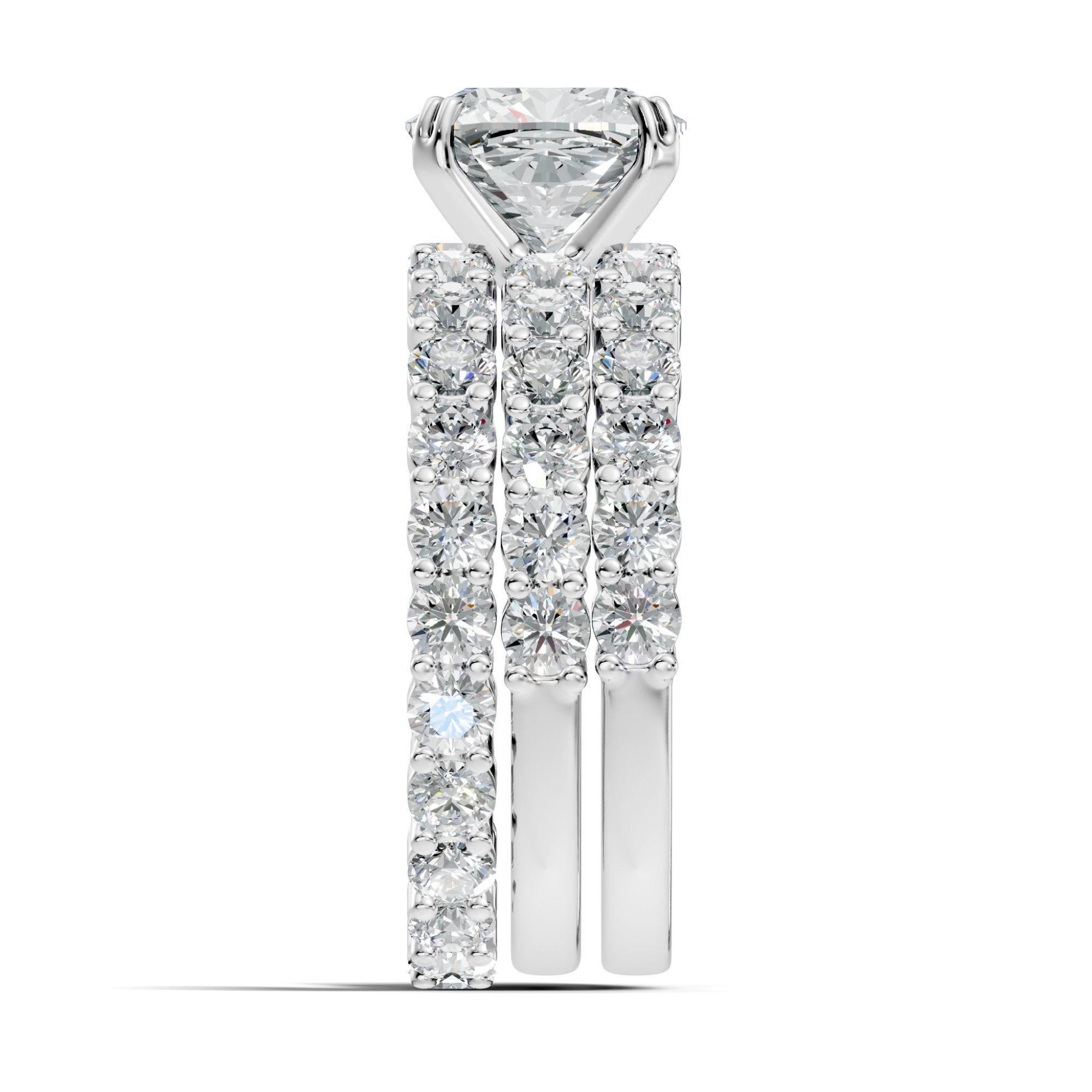 Majesta Trio Cushion & Round Lab-Grown Diamond Bridal Ring Set (5.505 CTW) - KJLP-RG-10008-S925-LG