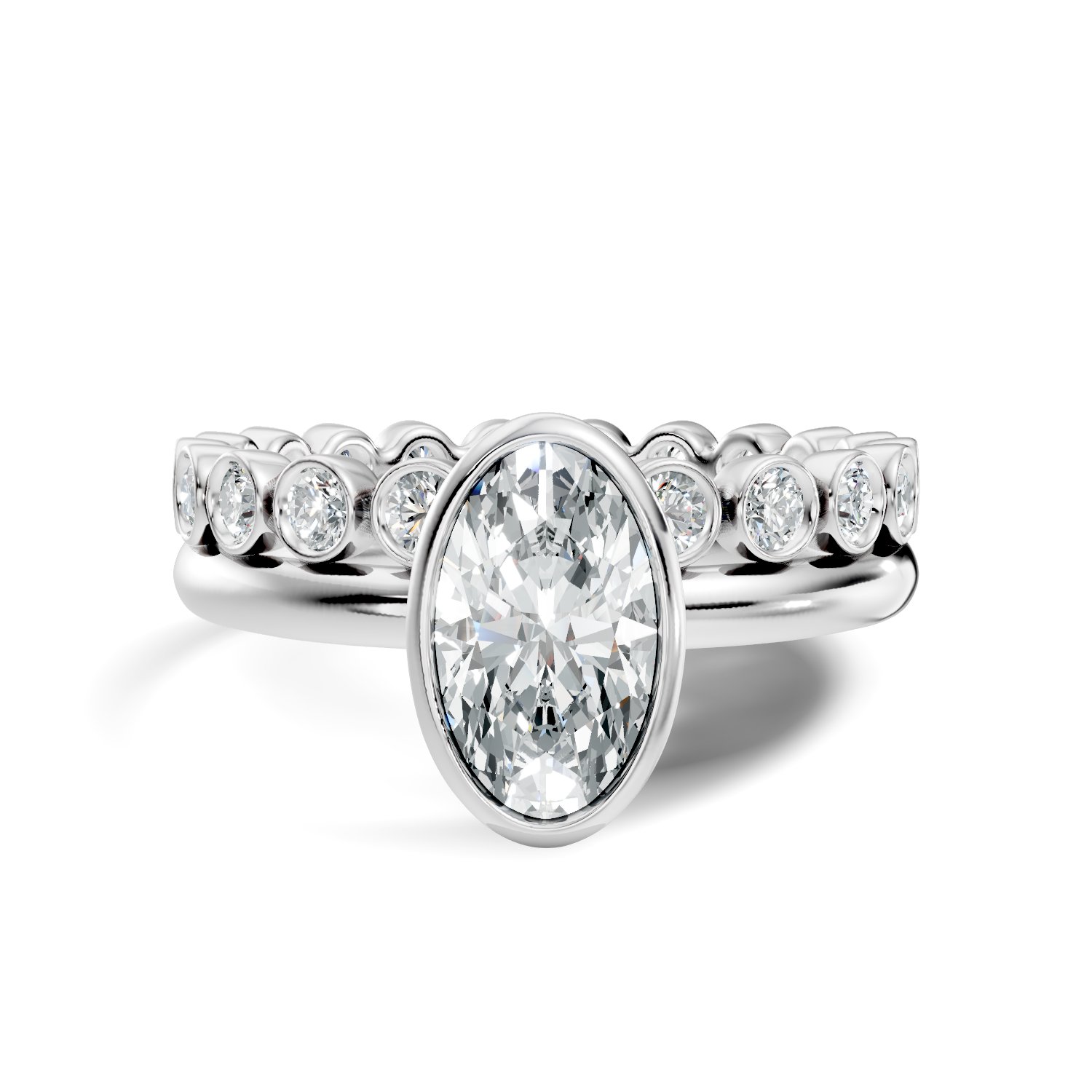 Ovelisse Bezel Orbit Oval & Round Lab-Grown Diamond Engagement Ring (1.525 CTW) - KJLP-RG-10007-S925-LG