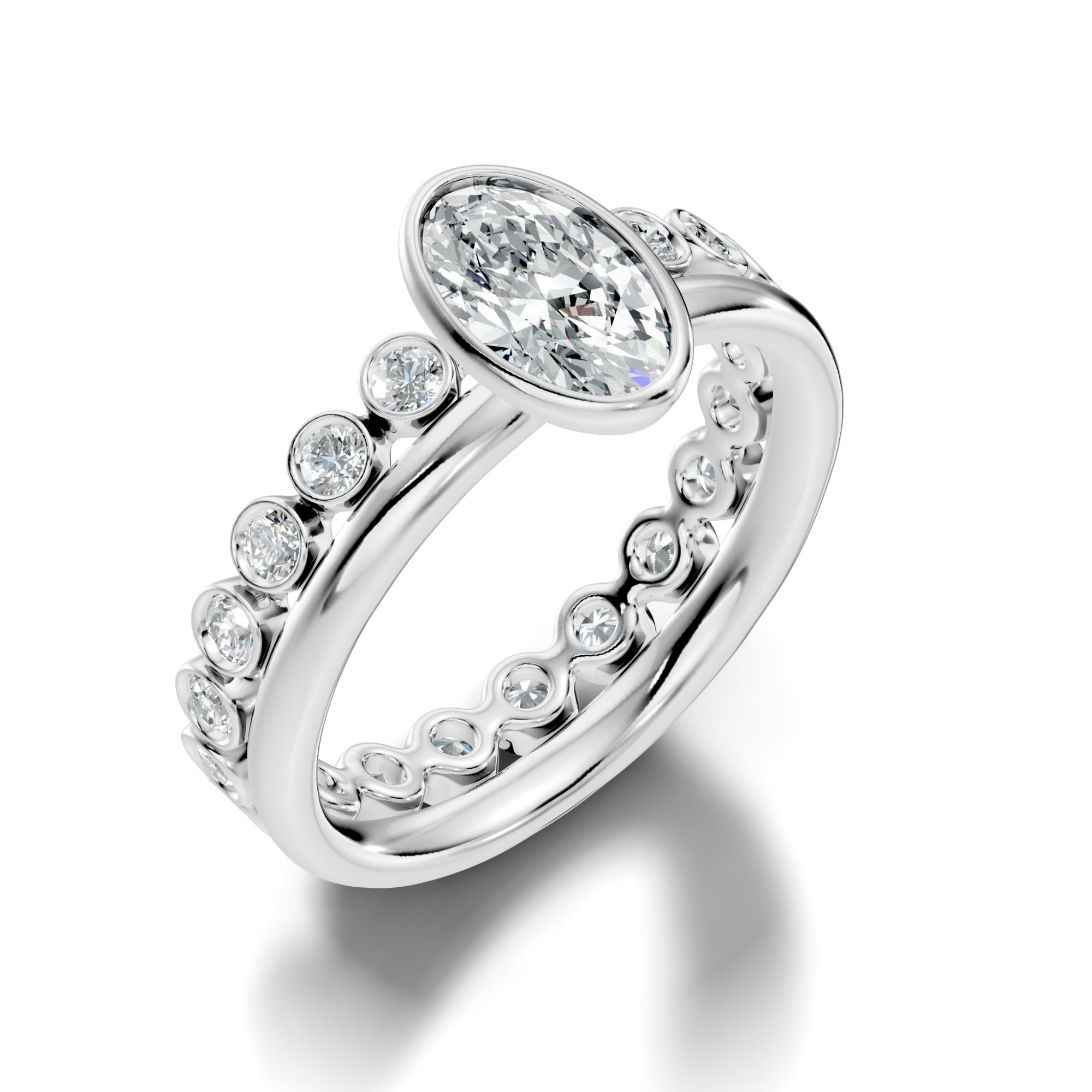 Ovelisse Bezel Orbit Oval & Round Lab-Grown Diamond Engagement Ring (1.525 CTW) - KJLP-RG-10007-S925-LG