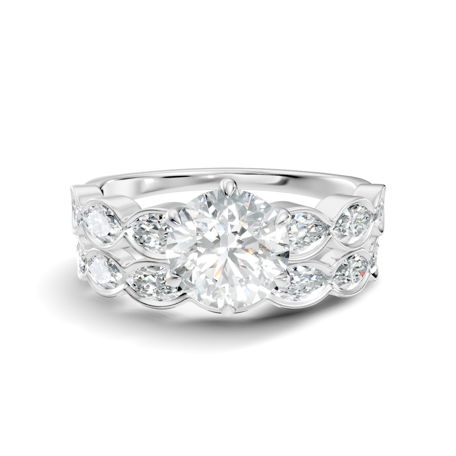 Virelle Harmony Round & Marquise Lab-Grown Diamond Ring Set  (1.79 CTW) - KJLP-RG-10005-S925-LG