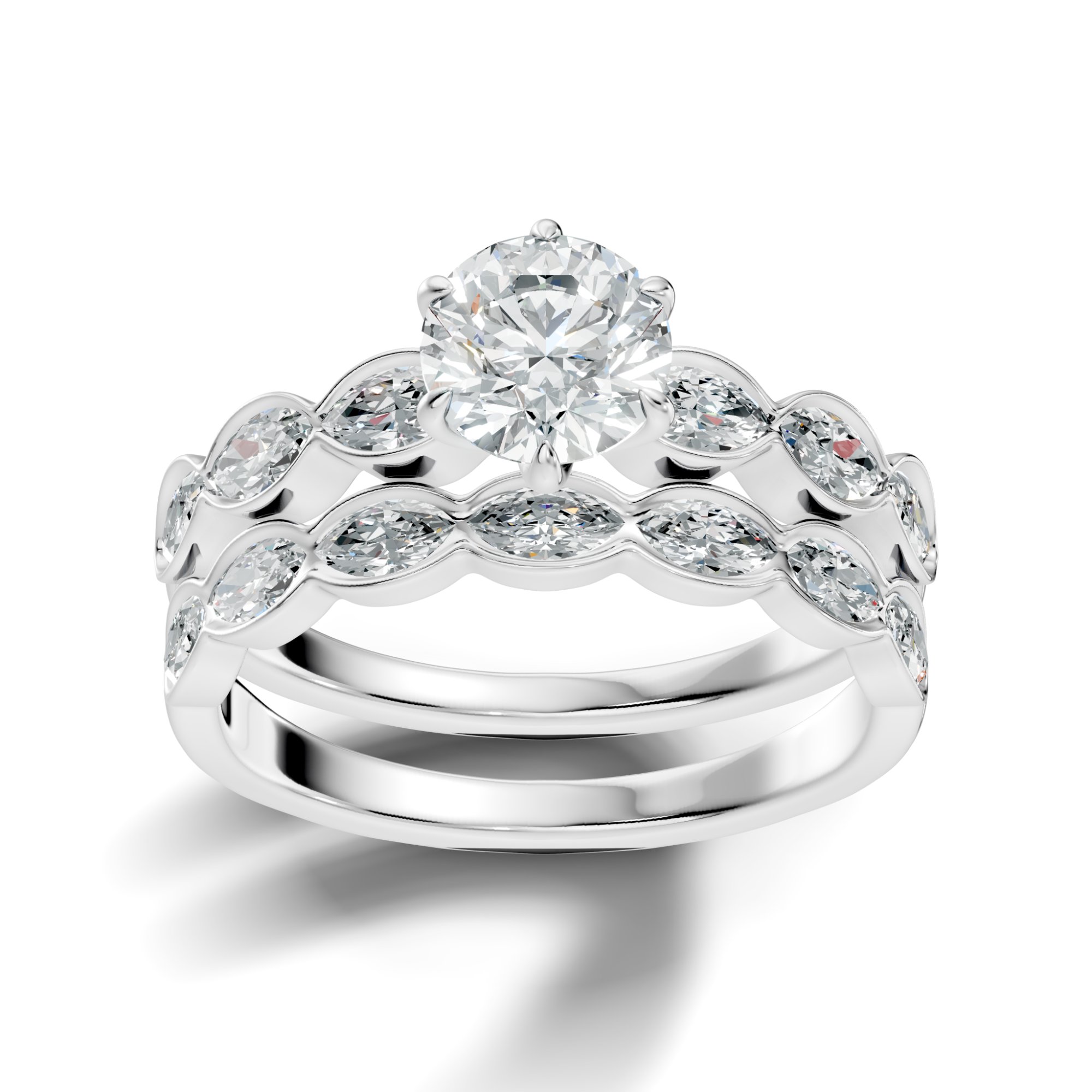 Virelle Harmony Round & Marquise Lab-Grown Diamond Ring Set  (1.79 CTW) - KJLP-RG-10005-S925-LG