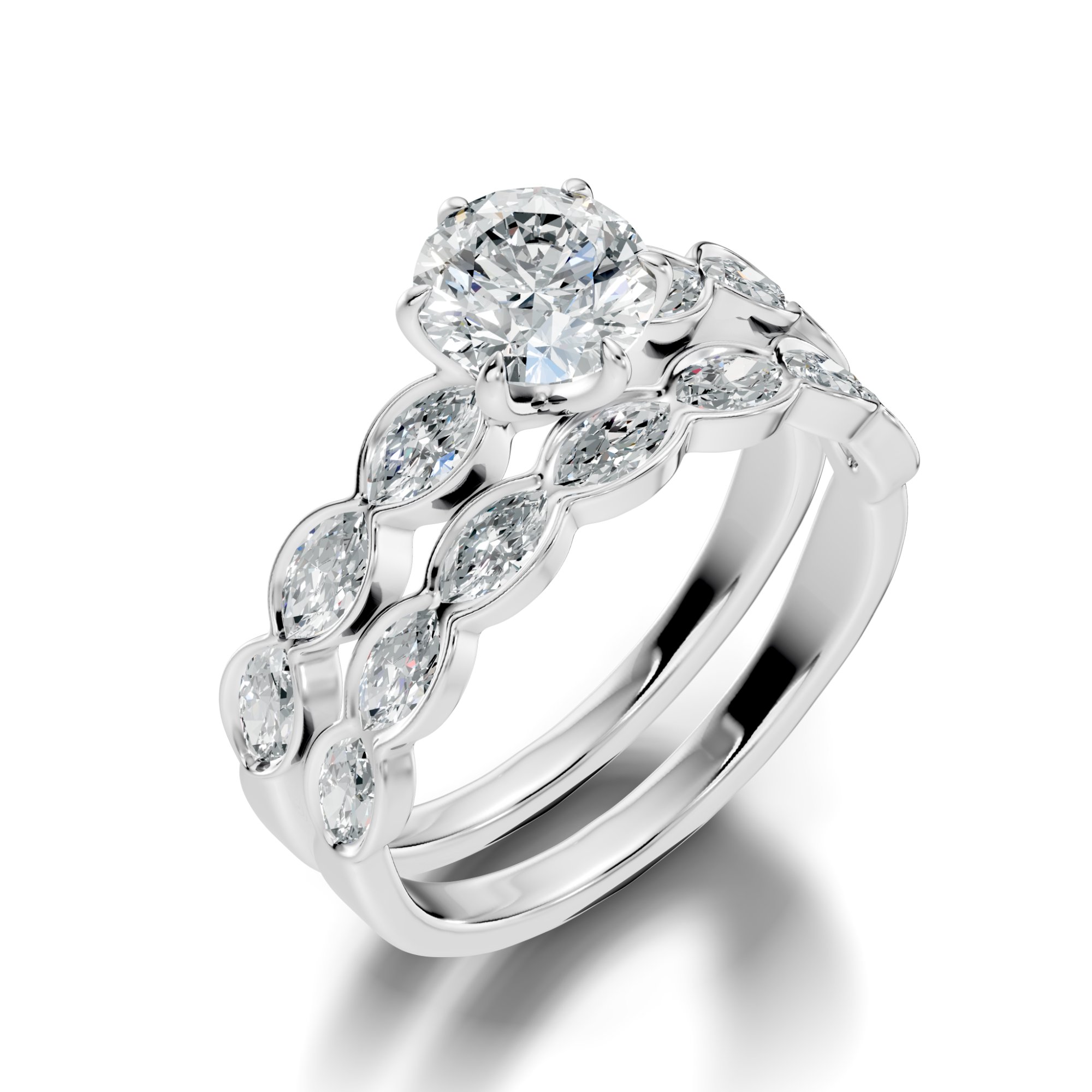 Virelle Harmony Round & Marquise Lab-Grown Diamond Ring Set  (1.79 CTW) - KJLP-RG-10005-S925-LG
